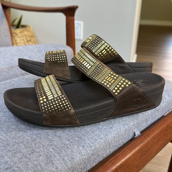 Fitflop “Kaia Croc” shiny gold embellished flip flop sandal - Picture 2 of 13